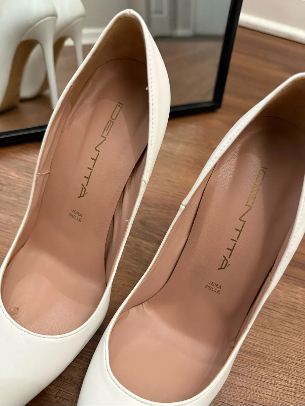 Vernetta White Pointed-Toe Leather Stiletto Heels